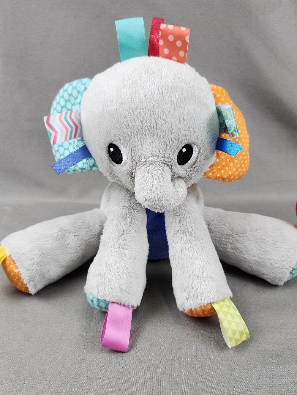 Bright Starts Taggies Elephant Gray Plush Lovey Baby Rattle Toy 9" Security Toy
